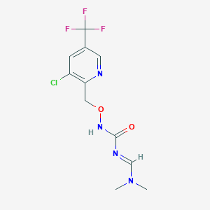 molecular formula C11H12ClF3N4O2 B3127011 N-{[3-chloro-5-(trifluoromethyl)-2-pyridinyl]methoxy}-N-[(dimethylamino)methylene]urea CAS No. 338396-77-3