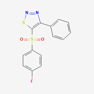 molecular formula C14H9FN2O2S2 B3127089 4-Fluorophenyl 4-phenyl-1,2,3-thiadiazol-5-yl sulfone CAS No. 338398-36-0
