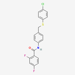 molecular formula C20H14ClF2NOS B3127103 N-(4-{[(4-chlorophenyl)sulfanyl]methyl}phenyl)-2,4-difluorobenzenecarboxamide CAS No. 338398-87-1