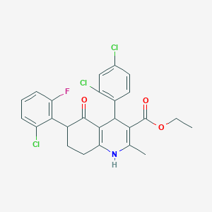 molecular formula C25H21Cl3FNO3 B3127143 ethyl 6-(2-chloro-6-fluorophenyl)-4-(2,4-dichlorophenyl)-2-methyl-5-oxo-4,6,7,8-tetrahydro-1H-quinoline-3-carboxylate CAS No. 338400-90-1