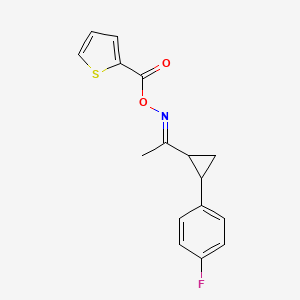 molecular formula C16H14FNO2S B3127151 2-{[({1-[2-(4-Fluorophenyl)cyclopropyl]ethylidene}amino)oxy]carbonyl}thiophene CAS No. 338401-20-0