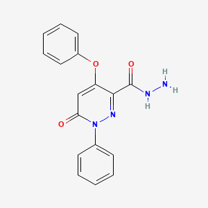 molecular formula C17H14N4O3 B3127201 6-Oxo-4-phenoxy-1-phenyl-1,6-dihydro-3-pyridazinecarbohydrazide CAS No. 338405-08-6
