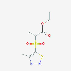 molecular formula C8H12N2O4S2 B3127282 Ethyl 2-[(4-methyl-1,2,3-thiadiazol-5-yl)sulfonyl]propanoate CAS No. 338408-50-7