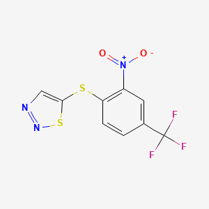 molecular formula C9H4F3N3O2S2 B3127312 5-{[2-硝基-4-(三氟甲基)苯基]硫代}-1,2,3-噻二唑 CAS No. 338409-86-2
