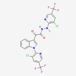 molecular formula C23H13Cl2F6N5O2 B3127316 N'-[3-氯-5-(三氟甲基)吡啶-2-基]-2-[1-[3-氯-5-(三氟甲基)吡啶-2-基]吲哚-3-基]-N'-甲基-2-氧代乙酰肼 CAS No. 338409-91-9