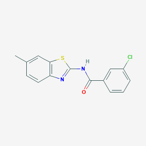 molecular formula C15H11ClN2OS B312737 3-chloro-N-(6-methyl-1,3-benzothiazol-2-yl)benzamide 