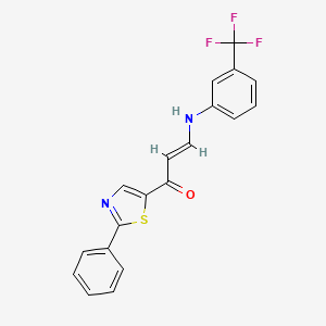 molecular formula C19H13F3N2OS B3127398 (2E)-1-(2-phenyl-1,3-thiazol-5-yl)-3-{[3-(trifluoromethyl)phenyl]amino}prop-2-en-1-one CAS No. 338414-56-5