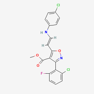 molecular formula C19H13Cl2FN2O3 B3127498 Methyl 5-[2-(4-chloroanilino)vinyl]-3-(2-chloro-6-fluorophenyl)-4-isoxazolecarboxylate CAS No. 338417-55-3