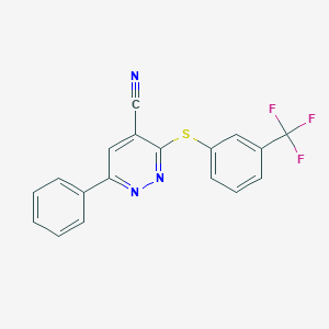 molecular formula C18H10F3N3S B3127507 6-Phenyl-3-{[3-(trifluoromethyl)phenyl]sulfanyl}-4-pyridazinecarbonitrile CAS No. 338417-89-3