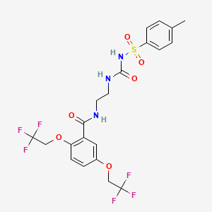 molecular formula C21H21F6N3O6S B3127530 N-[2-[(4-methylphenyl)sulfonylcarbamoylamino]ethyl]-2,5-bis(2,2,2-trifluoroethoxy)benzamide CAS No. 338418-18-1