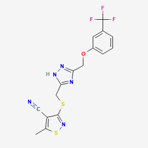 molecular formula C16H12F3N5OS2 B3127536 5-methyl-3-{[(5-{[3-(trifluoromethyl)phenoxy]methyl}-1H-1,2,4-triazol-3-yl)methyl]sulfanyl}-4-isothiazolecarbonitrile CAS No. 338418-68-1