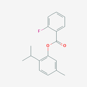 molecular formula C17H17FO2 B312755 2-Isopropyl-5-methylphenyl 2-fluorobenzoate 