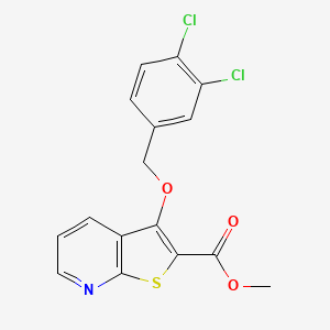 molecular formula C16H11Cl2NO3S B3127555 Methyl 3-[(3,4-dichlorophenyl)methoxy]thieno[2,3-b]pyridine-2-carboxylate CAS No. 338419-32-2