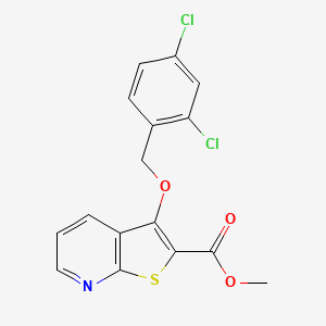 molecular formula C16H11Cl2NO3S B3127566 Methyl 3-[(2,4-dichlorobenzyl)oxy]thieno[2,3-b]pyridine-2-carboxylate CAS No. 338419-36-6