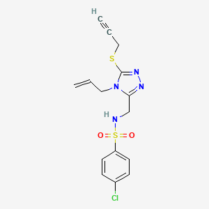 molecular formula C15H15ClN4O2S2 B3127691 N-{[4-allyl-5-(2-propynylsulfanyl)-4H-1,2,4-triazol-3-yl]methyl}-4-chlorobenzenesulfonamide CAS No. 338422-32-5