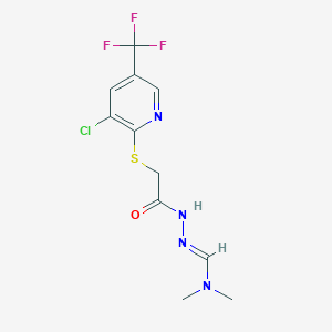molecular formula C11H12ClF3N4OS B3127703 2-[3-Chloro-5-(trifluoromethyl)pyridin-2-yl]sulfanyl-N-[(E)-dimethylaminomethylideneamino]acetamide CAS No. 338422-83-6