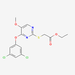 molecular formula C15H14Cl2N2O4S B3127704 Ethyl 2-((4-(3,5-dichlorophenoxy)-5-methoxy-2-pyrimidinyl)sulfanyl)acetate CAS No. 338423-37-3