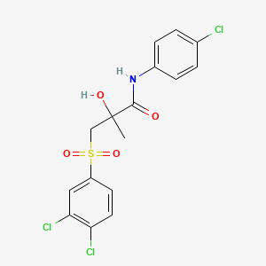 molecular formula C16H14Cl3NO4S B3127725 N-(4-chlorophenyl)-3-[(3,4-dichlorophenyl)sulfonyl]-2-hydroxy-2-methylpropanamide CAS No. 338424-07-0