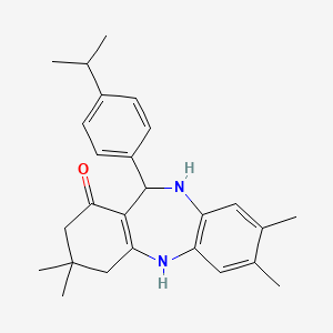 molecular formula C26H32N2O B3127749 11-(4-isopropylphenyl)-3,3,7,8-tetramethyl-2,3,4,5,10,11-hexahydro-1H-dibenzo[b,e][1,4]diazepin-1-one CAS No. 338748-43-9