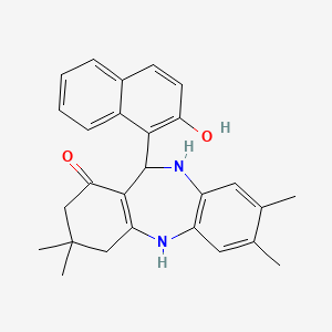 molecular formula C27H28N2O2 B3127753 6-(2-羟基萘-1-基)-2,3,9,9-四甲基-6,8,10,11-四氢-5H-苯并[b][1,4]苯并二氮杂卓-7-酮 CAS No. 338748-47-3