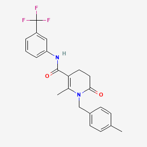 molecular formula C22H21F3N2O2 B3127783 6-methyl-1-[(4-methylphenyl)methyl]-2-oxo-N-[3-(trifluoromethyl)phenyl]-3,4-dihydropyridine-5-carboxamide CAS No. 338748-82-6