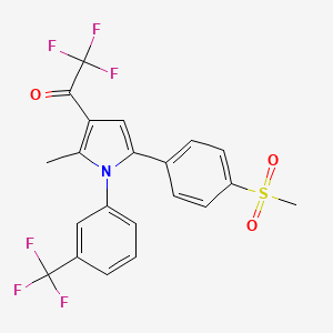 molecular formula C21H15F6NO3S B3127798 2,2,2-Trifluoro-1-[2-methyl-5-(4-methylsulfonylphenyl)-1-[3-(trifluoromethyl)phenyl]pyrrol-3-yl]ethanone CAS No. 338749-39-6