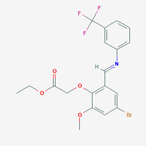 molecular formula C19H17BrF3NO4 B3127833 Ethyl 2-[4-bromo-2-methoxy-6-[[3-(trifluoromethyl)phenyl]iminomethyl]phenoxy]acetate CAS No. 338750-66-6