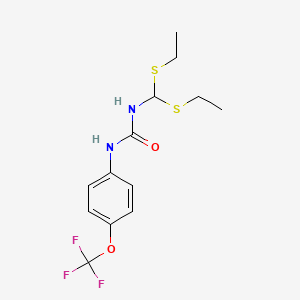 molecular formula C13H17F3N2O2S2 B3127855 N-[bis(ethylsulfanyl)methyl]-N'-[4-(trifluoromethoxy)phenyl]urea CAS No. 338752-75-3