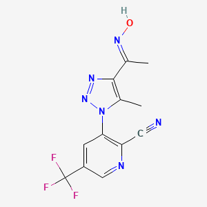 molecular formula C12H9F3N6O B3127950 3-[4-(hydroxyethanimidoyl)-5-methyl-1H-1,2,3-triazol-1-yl]-5-(trifluoromethyl)-2-pyridinecarbonitrile CAS No. 338758-92-2