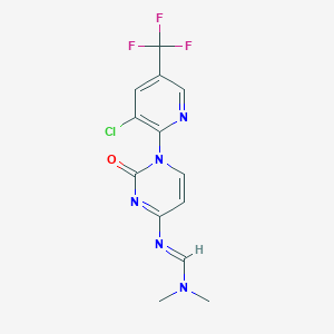 molecular formula C13H11ClF3N5O B3127980 N'-[1-[3-chloro-5-(trifluoromethyl)pyridin-2-yl]-2-oxopyrimidin-4-yl]-N,N-dimethylmethanimidamide CAS No. 338761-82-3
