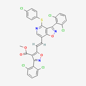 molecular formula C31H16Cl5N3O4S B3128033 Methyl 5-(2-(4-((4-chlorophenyl)sulfanyl)-3-(2,6-dichlorophenyl)isoxazolo[4,5-c]pyridin-7-yl)vinyl)-3-(2,6-dichlorophenyl)-4-isoxazolecarboxylate CAS No. 338773-22-1