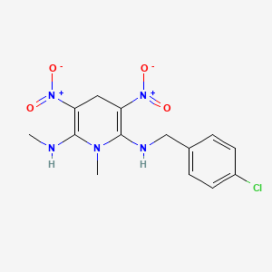 molecular formula C14H16ClN5O4 B3128107 N~2~-(4-chlorobenzyl)-N~6~,1-dimethyl-3,5-dinitro-1,4-dihydro-2,6-pyridinediamine CAS No. 338777-94-9