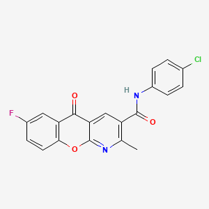 molecular formula C20H12ClFN2O3 B3128112 N-(4-氯苯基)-7-氟-2-甲基-5-氧代-5H-色满烯[2,3-b]吡啶-3-甲酰胺 CAS No. 338778-19-1