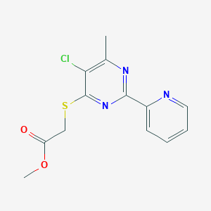 molecular formula C13H12ClN3O2S B3128123 2-[{[5-氯-6-甲基-2-(2-吡啶基)-4-嘧啶基]硫代}甲基]乙酸甲酯 CAS No. 338779-84-3