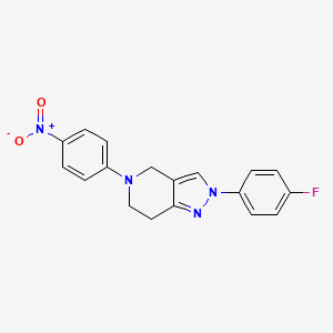 molecular formula C18H15FN4O2 B3128217 2-(4-fluorophenyl)-5-(4-nitrophenyl)-4,5,6,7-tetrahydro-2H-pyrazolo[4,3-c]pyridine CAS No. 338791-54-1