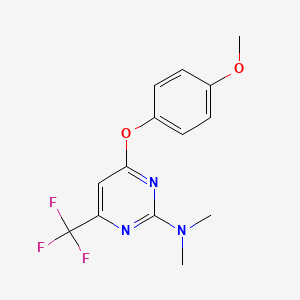 molecular formula C14H14F3N3O2 B3128235 4-(4-methoxyphenoxy)-N,N-dimethyl-6-(trifluoromethyl)pyrimidin-2-amine CAS No. 338792-44-2
