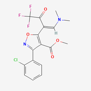 molecular formula C17H14ClF3N2O4 B3128271 methyl 3-(2-chlorophenyl)-5-[(Z)-1-(dimethylamino)-4,4,4-trifluoro-3-oxobut-1-en-2-yl]-1,2-oxazole-4-carboxylate CAS No. 338793-27-4