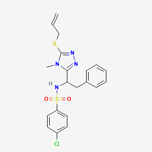 molecular formula C20H21ClN4O2S2 B3128297 N-{1-[5-(allylsulfanyl)-4-methyl-4H-1,2,4-triazol-3-yl]-2-phenylethyl}-4-chlorobenzenesulfonamide CAS No. 338794-33-5