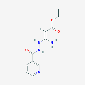 molecular formula C11H14N4O3 B3128318 Ethyl 3-amino-3-[2-(3-pyridinylcarbonyl)hydrazino]acrylate CAS No. 338794-82-4
