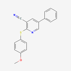 molecular formula C19H14N2OS B3128331 2-[(4-Methoxyphenyl)sulfanyl]-5-phenylnicotinonitrile CAS No. 338795-42-9
