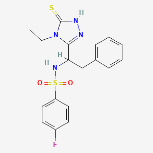 molecular formula C18H19FN4O2S2 B3128359 N-[1-(4-ethyl-5-sulfanyl-4H-1,2,4-triazol-3-yl)-2-phenylethyl]-4-fluorobenzenesulfonamide CAS No. 338953-98-3