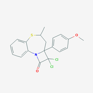 molecular formula C19H17Cl2NO2S B312839 2,2-Dichloro-2a-(4-methoxyphenyl)-4-methyl-2,2a,3,4-tetrahydro-5-thia-9b-aza-1H-benzo[a]cyclobuta[c]cycloheptene-1-one 