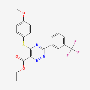 molecular formula C20H16F3N3O3S B3128395 Ethyl 5-[(4-methoxyphenyl)sulfanyl]-3-[3-(trifluoromethyl)phenyl]-1,2,4-triazine-6-carboxylate CAS No. 338956-96-0
