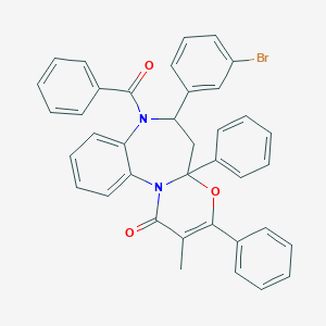 molecular formula C38H29BrN2O3 B312844 7-benzoyl-6-(3-bromophenyl)-2-methyl-3,4a-diphenyl-4a,5,6,7-tetrahydro-1H-[1,3]oxazino[3,2-a][1,5]benzodiazepin-1-one 