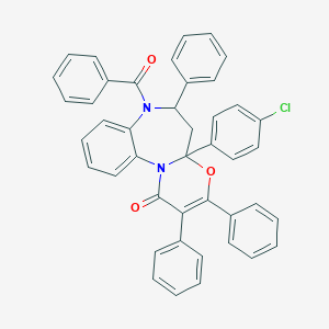 molecular formula C43H31ClN2O3 B312845 7-benzoyl-4a-(4-chlorophenyl)-2,3,6-triphenyl-4a,5,6,7-tetrahydro-1H-[1,3]oxazino[3,2-a][1,5]benzodiazepin-1-one 