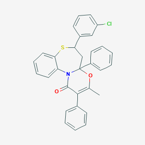 molecular formula C31H24ClNO2S B312846 6-(3-chlorophenyl)-3-methyl-2,4a-diphenyl-5,6-dihydro-1H,4aH-[1,3]oxazino[2,3-d][1,5]benzothiazepin-1-one 
