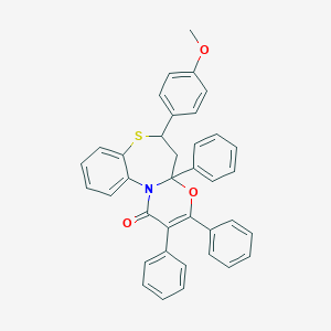 molecular formula C37H29NO3S B312847 2,3,4a-Triphenyl-6-(4-methoxyphenyl)-5,6-dihydro-1H-4-oxa-7-thia-11b-aza-4H-dibenzo[a,c]cycloheptene-1-one 