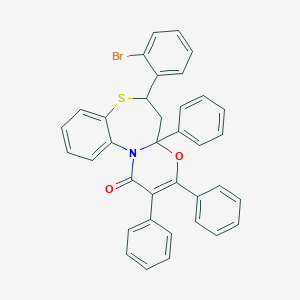 molecular formula C36H26BrNO2S B312851 6-(2-bromophenyl)-2,3,4a-triphenyl-5,6-dihydro-1H,4aH-[1,3]oxazino[2,3-d][1,5]benzothiazepin-1-one 