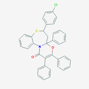 molecular formula C36H26ClNO2S B312852 6-(4-chlorophenyl)-2,3,4a-triphenyl-5,6-dihydro-1H,4aH-[1,3]oxazino[2,3-d][1,5]benzothiazepin-1-one 