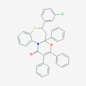 molecular formula C36H26ClNO2S B312853 6-(3-chlorophenyl)-2,3,4a-triphenyl-5,6-dihydro-1H,4aH-[1,3]oxazino[2,3-d][1,5]benzothiazepin-1-one 